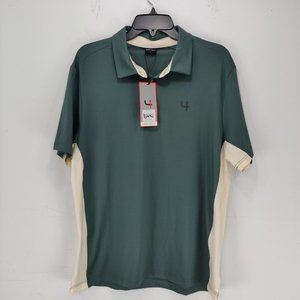 Short Par 4 Men's Size L Golf Polo Shirt Short Sleeves Forest Green Cream NWT